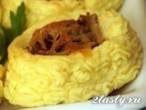Рецепт Гнездышки из картофеля с сыром и грибами (фото)